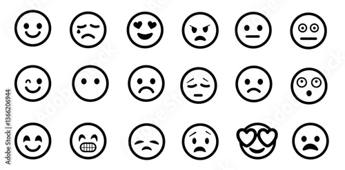 Emoticons set. Emoji faces collection. Emojis flat style. Happy and sad emoji. Line smiley face - stock vector