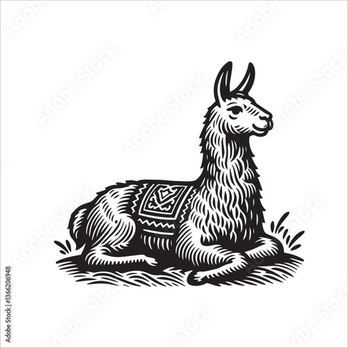 Simple Llama Resting Vector Icon – Vintage Logo & Retro Illustration