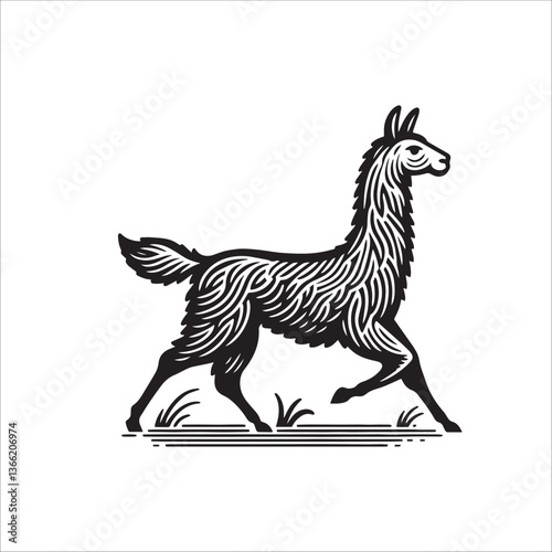 Simple Llama Running Vector Icon – Vintage Logo & Retro Illustration
