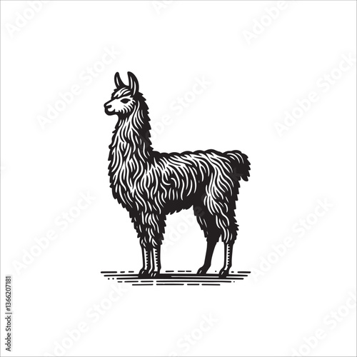 Simple Llama Standing Side View Vector Icon – Vintage Logo & Retro Illustration