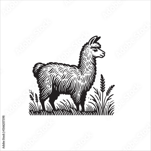 Simple Llama Standing Vector Icon – Vintage Logo & Retro Illustration