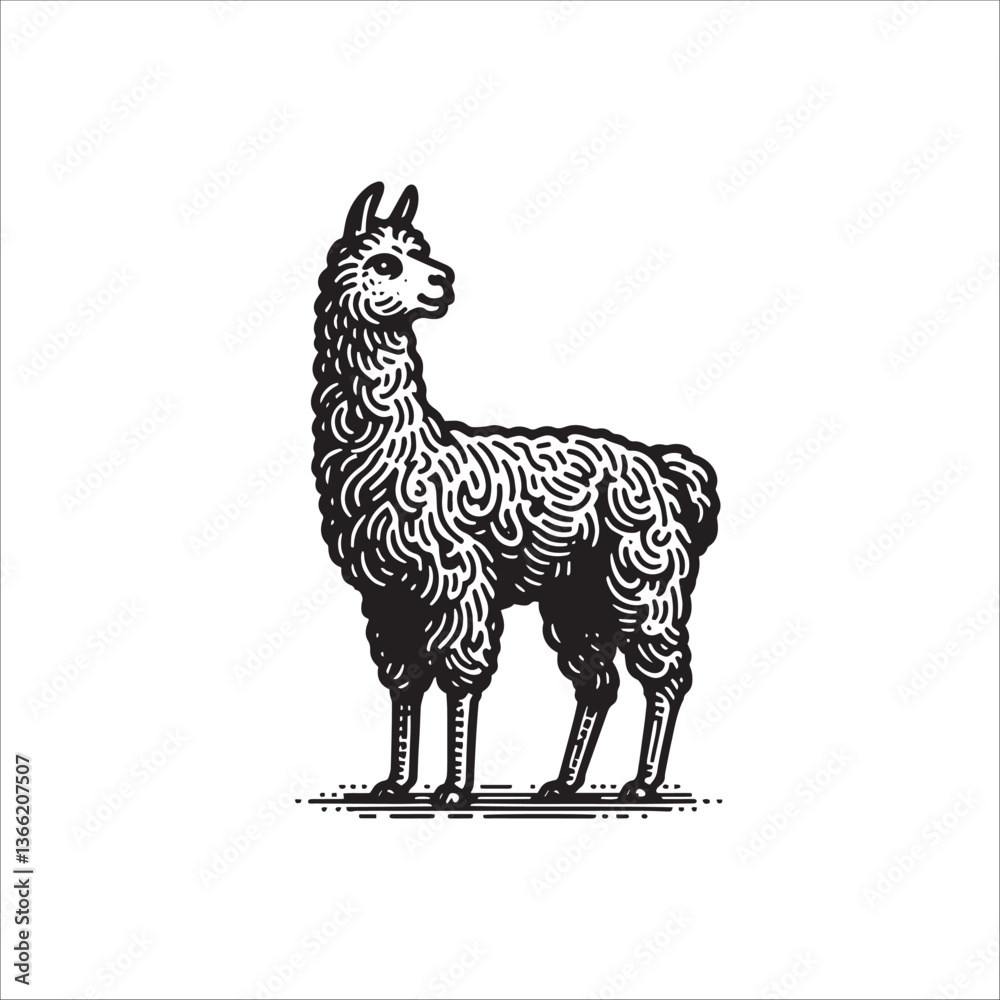 Fototapeta premium Simple Llama Standing Vector Icon – Vintage Logo & Retro Illustration