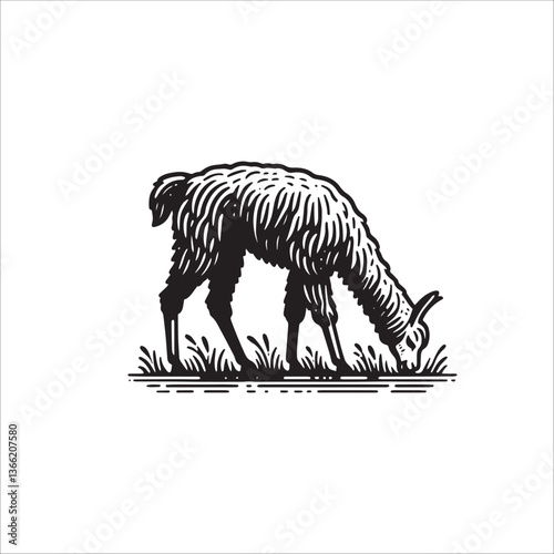 Simple Llama Grazing Vector Icon – Vintage Logo & Retro Illustration