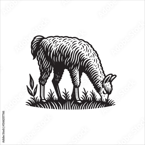 Simple Llama Grazing Vector Icon – Vintage Logo & Retro Illustration