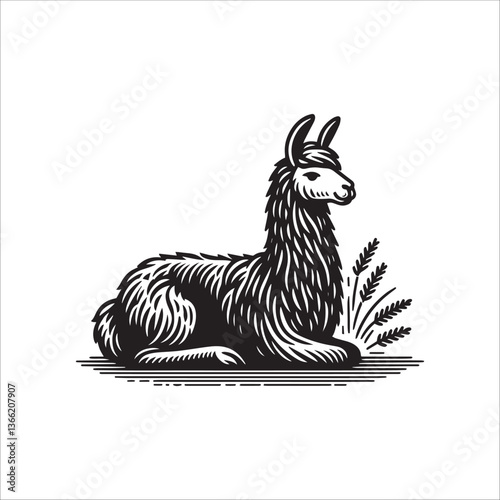 Simple Llama Resting Vector Icon – Vintage Logo & Retro Illustration