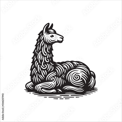 Simple Llama Resting Vector Icon – Vintage Logo & Retro Illustration