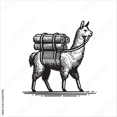 Simple Llama Carrying a Load Vector Icon – Vintage Logo & Retro Illustration