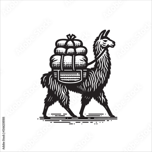 Simple Llama Carrying a Load Vector Icon – Vintage Logo & Retro Illustration