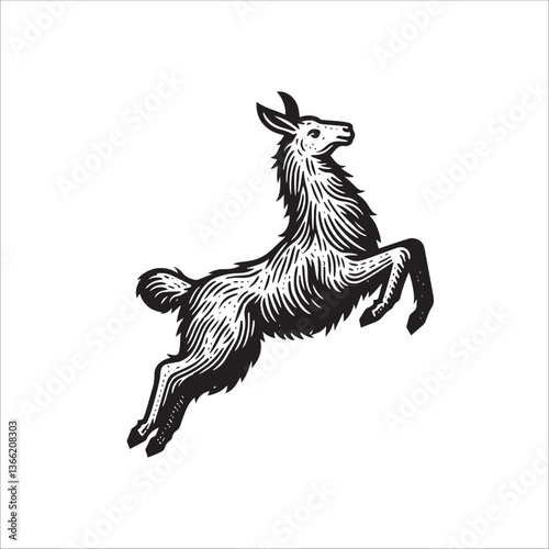 Simple Llama Jumping Side View Vector Icon – Vintage Logo & Retro Illustration