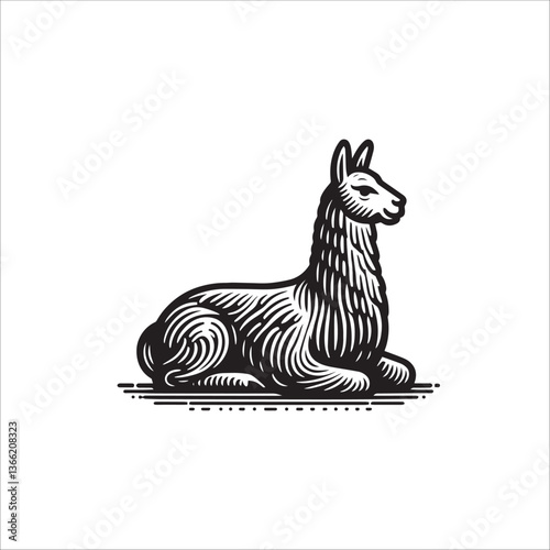 Simple Llama Resting Vector Icon – Vintage Logo & Retro Illustration