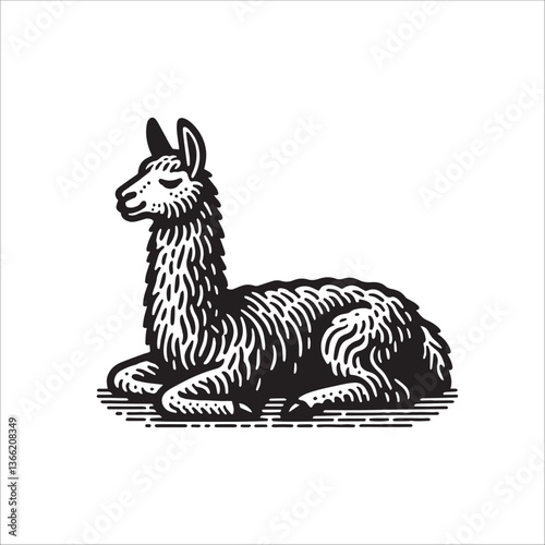 Simple Llama Resting Vector Icon – Vintage Logo & Retro Illustration
