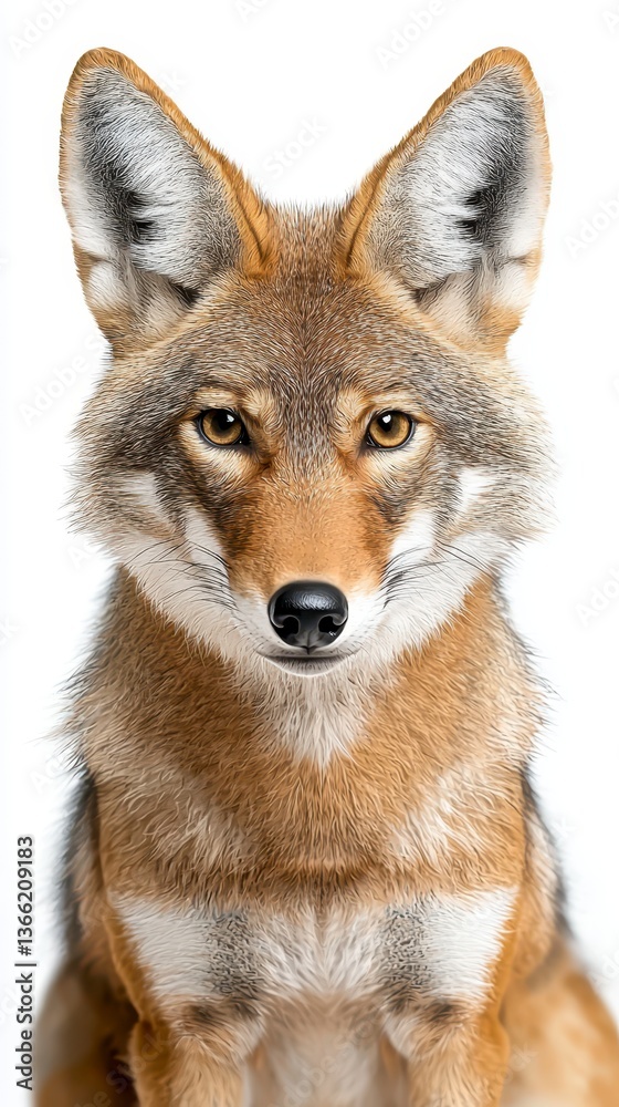 Fototapeta premium Lifelike coyote isolated on a clear white background displaying realistic details and textures in an artistic presentation