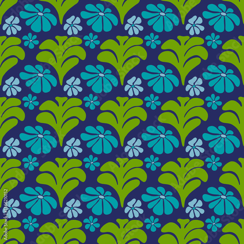 Floral pattern design, flower and leaves mosaic pattern, tiled motif background
