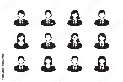 Avatar profile icon set including male and female on white.