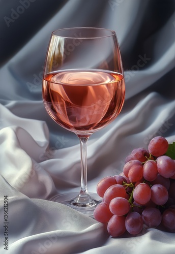 Ros Wine Served Elegantly With Fresh Grapes on Soft Fabric Backdrop