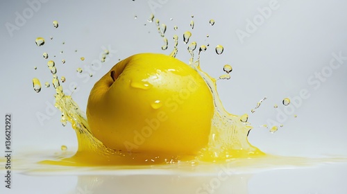 Yellow fruit splash, studio shot photo