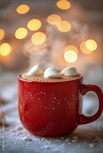 Warm Cup of Hot Cocoa With Marshmallows Against Bokeh Background in Cozy Setting