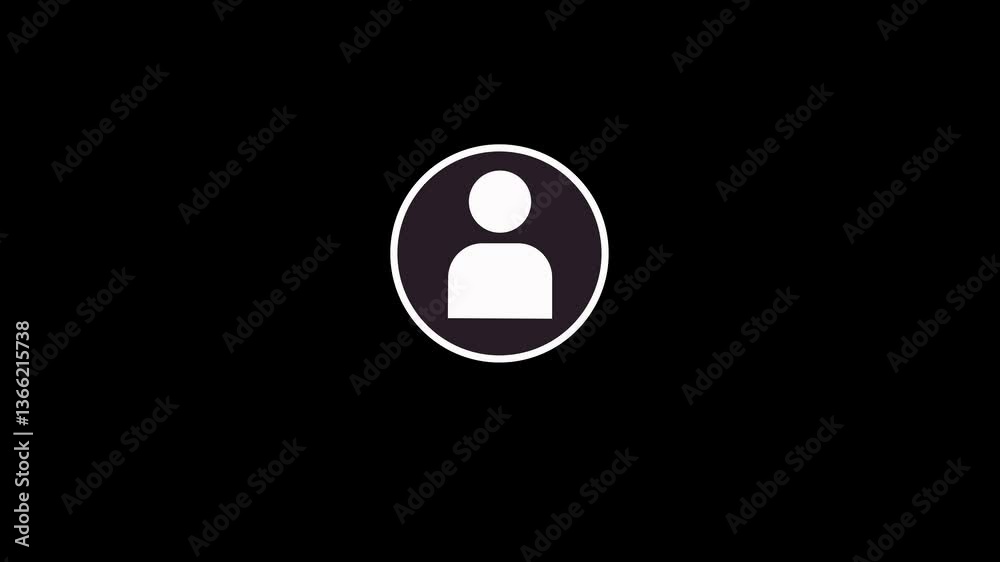 Man profile icon. Glowing person sign, outline round avatar pictogram in the black background