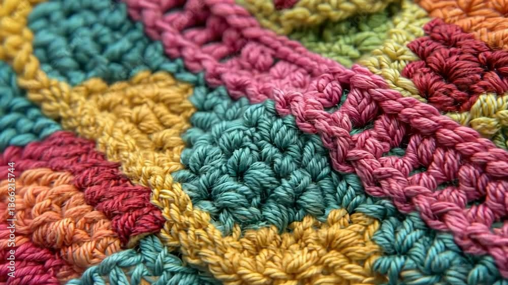 Vibrant crochet pattern showcasing intricate stitches and bright colors in a handcrafted textile Vibrant crochet pattern showcasing intricate stitches and bright colors in a handcrafted textile