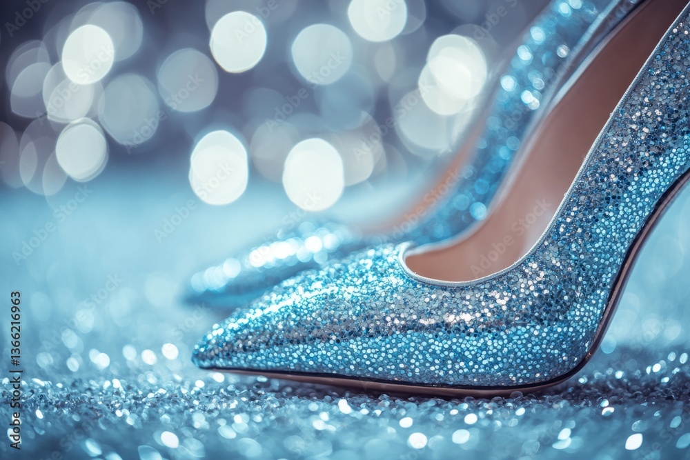 Elegant blue high heels sparkling on a glittering background, embodying luxury, style, and glamour Elegant blue high heels sparkling on a glittering background, embodying luxury, style, and glamour