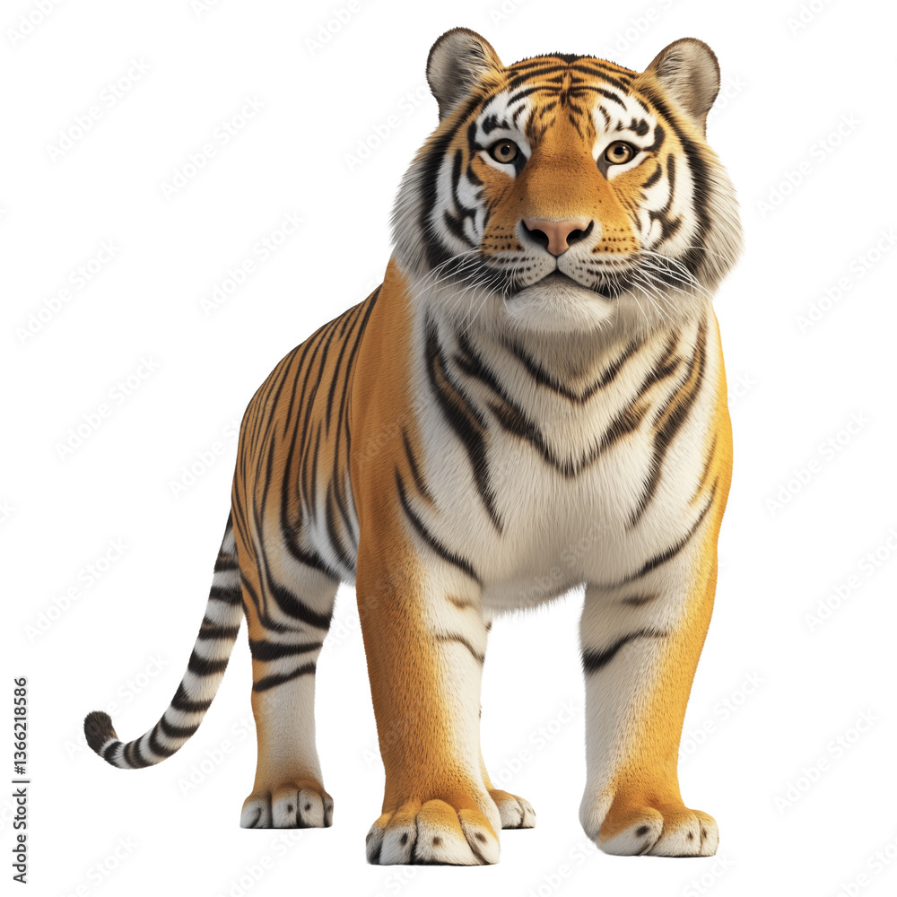 Obraz premium Tiger standing on a wildlife studio close-up animal design on a transparent background