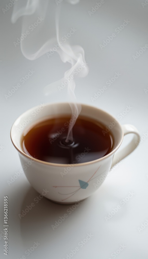 Steaming cup of tea in delicate porcelain against a soft background Steaming cup of tea in delicate porcelain against a soft background