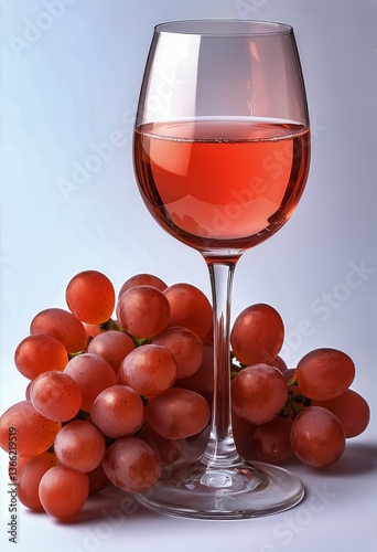 Refreshing Rose Wine Beside Fresh Grapes on a Light Background