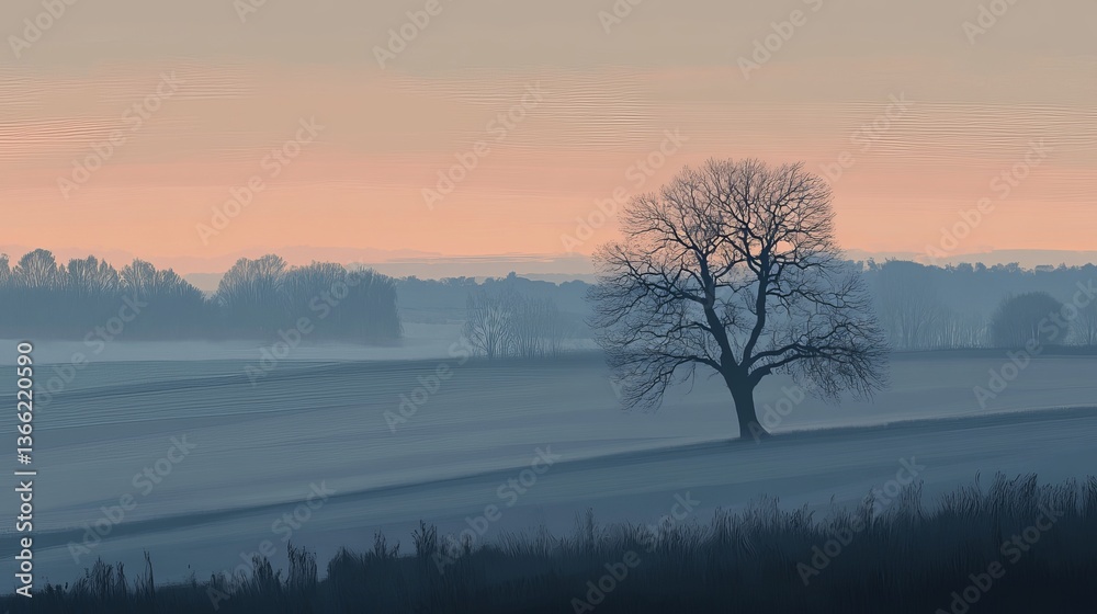 A Peaceful Sunrise Over a Rural Field: Golden Light & Morning Tranquility A Peaceful Sunrise Over a Rural Field: Golden Light & Morning Tranquility