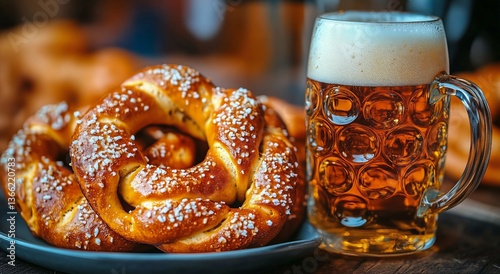 Enjoying Pretzels and Beer at a Cozy Brewery During an Afternoon Gathering Wi...