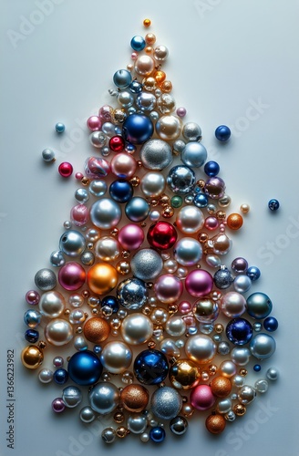 Colorful Arrangement of Ornaments Shaped Like a Christmas Tree Layout During ...