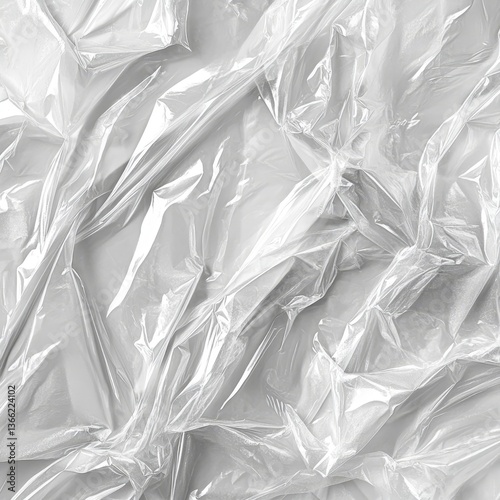 Plastic wrap texture overlay effect. Polyethylene packaging for vinyl or cd cover. Shrink crumpled plastic sleeve,  mockup illustration