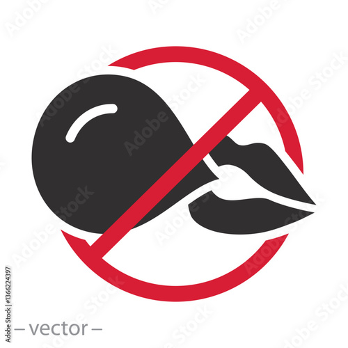 prohibited bubblegum, do not gum sign, no chewing gum icon, flat vector illustration