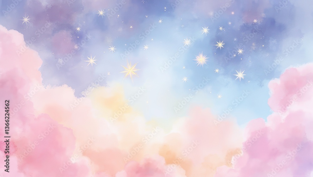 Pastel Sky with Clouds and Stars Background Pastel Sky with Clouds and Stars Background