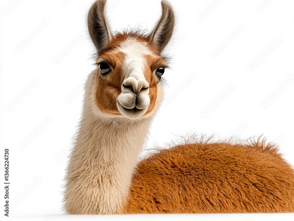 Obraz premium Realistic isolated llama standing proudly against a crisp white background with detailed features and textures