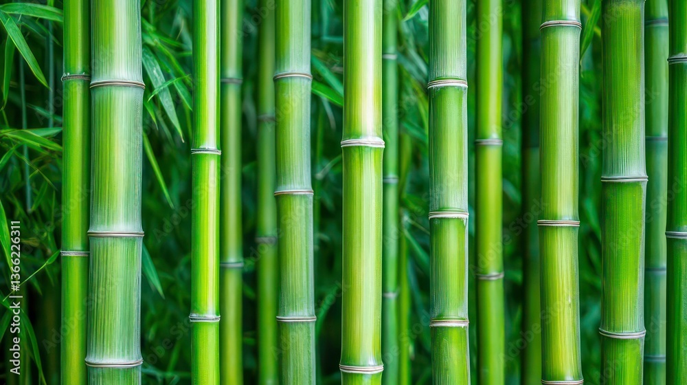 Lush green bamboo stalks in dense forest. Background of vibrant bamboo stalks. Use for nature, botanical, or environmental design Lush green bamboo stalks in dense forest. Background of vibrant bamboo stalks. Use for nature, botanical, or environmental design