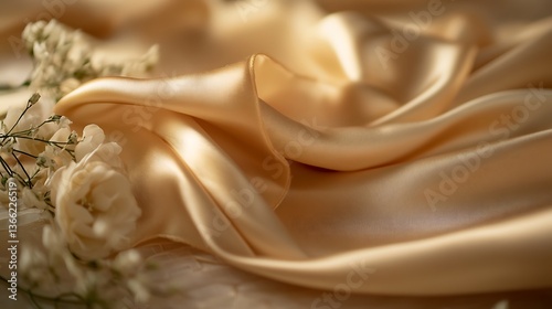 Obraz na płótnie Elegant golden silk fabric with soft floral accents creating a luxurious texture and gentle light, perfect for sophisticated designs. w salonie