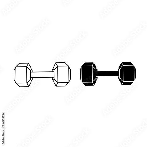 Black Solid and Outline Dumbbell Icon
