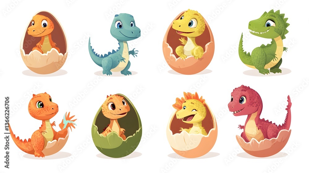 Adorable Cartoon Baby Dinosaurs Set in Playful and Cute Design for Kids Adorable Cartoon Baby Dinosaurs Set in Playful and Cute Design for Kids