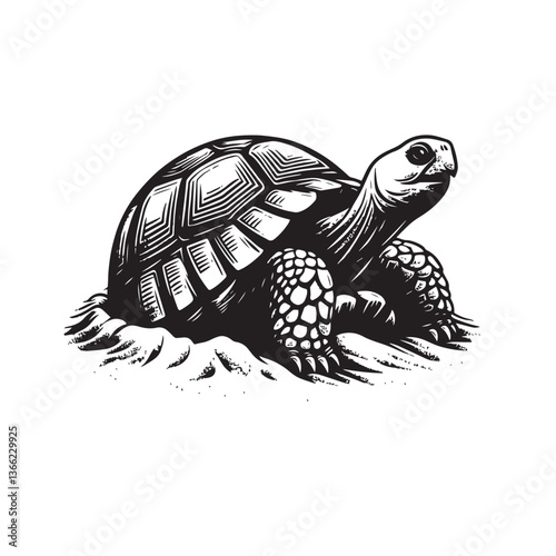 Simple Gopher Tortoise Emerging from Burrow Vector Icon – Vintage Logo & Retro Illustration