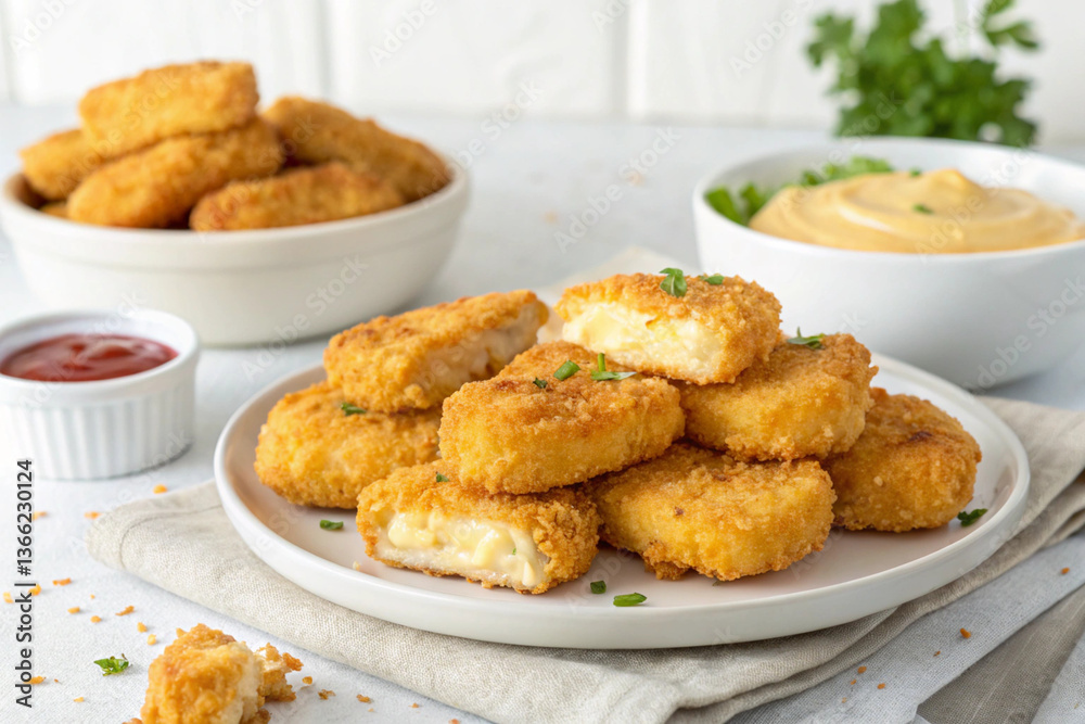Crispy Chicken Nuggets with Dipping Sauce on a Serving Plate (7) Crispy Chicken Nuggets with Dipping Sauce on a Serving Plate (7)