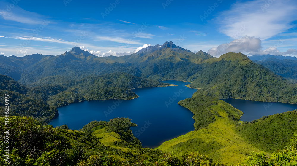 Aerial View of Lush Green Mountains and Blue Lakes Under a Clear Sky Aerial View of Lush Green Mountains and Blue Lakes Under a Clear Sky