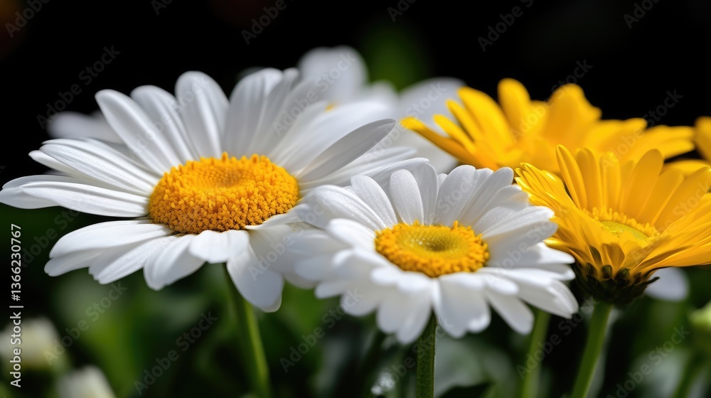 Fototapeta premium Close-up of vibrant white and yellow daisies