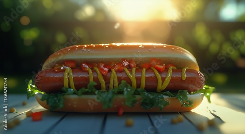 Enjoying a Delicious Hot Dog With Fresh Toppings in a Sunny Outdoor Setting