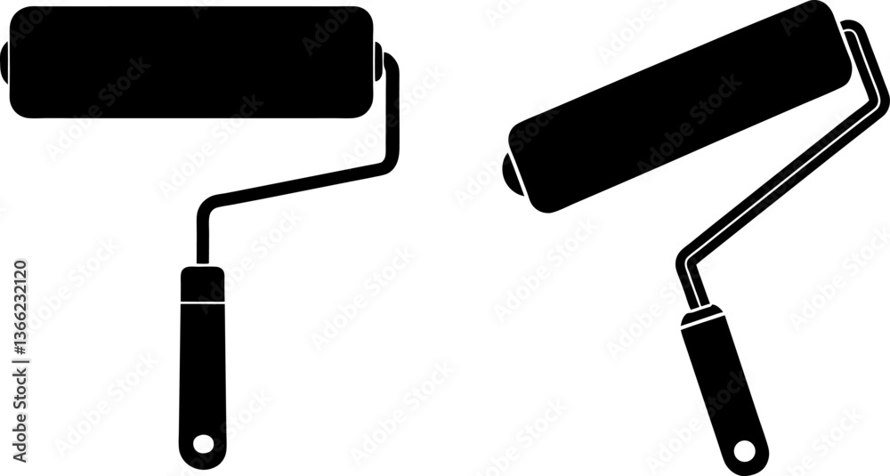 Paint roller vectors collection black and white, Vector of paint brushes set design
