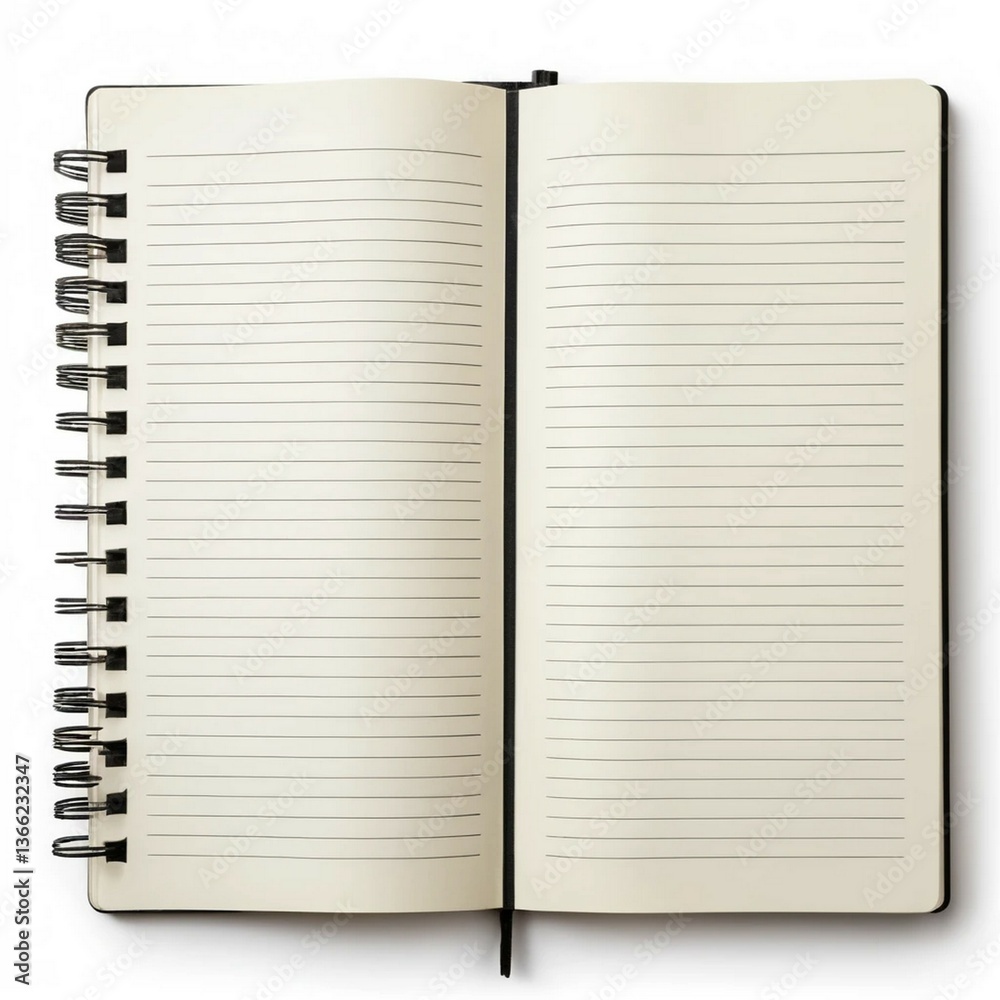 Open spiral-bound notebook with lined pages, ready for note-taking. Open spiral-bound notebook with lined pages, ready for note-taking.