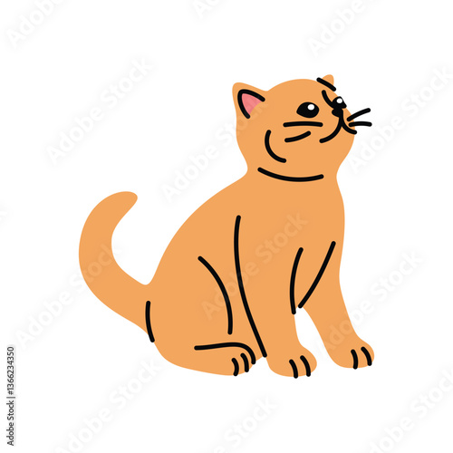 Flat style vector illustration of a kitten. Cute baby cat character, simple cartoon design on a white background. Children’s projects, stickers, farm animals, clean minimal style, icons, spring design