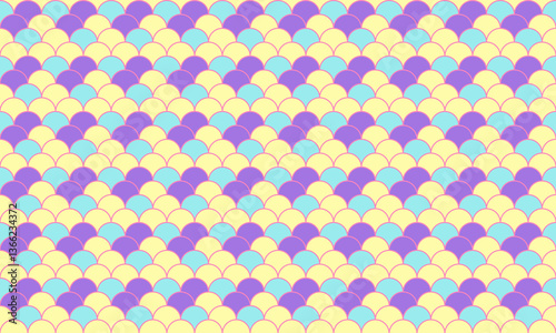 Vibrant pastel scales pattern.  Perfect for backgrounds, textiles, or playful designs.  This cheerful, geometric illustration evokes feelings of happiness and whimsy.