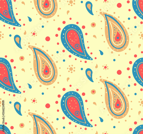 Sample old-fashioned as herbal paisley. Trend festive with boteh buta. Sketching indian to hand-drawn curl.