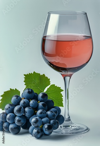 Refreshing Rose Wine Beside Fresh Grapes on a Light Background