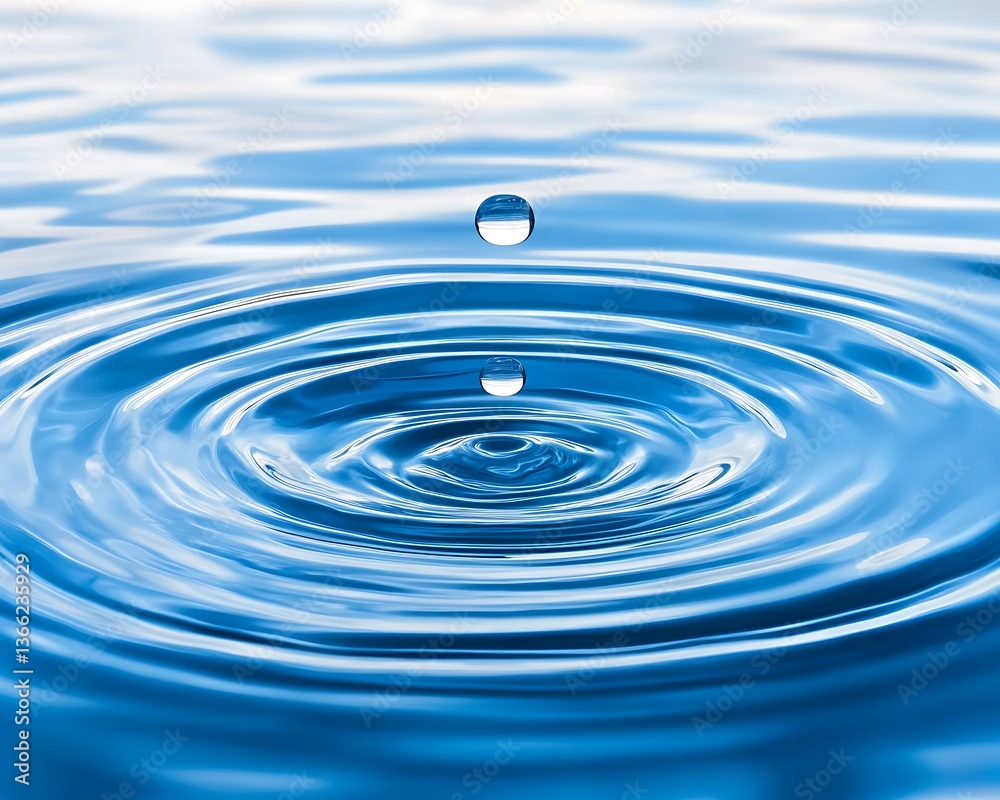 A single water drop impacting a surface creating concentric wave rings A single water drop impacting a surface creating concentric wave rings
